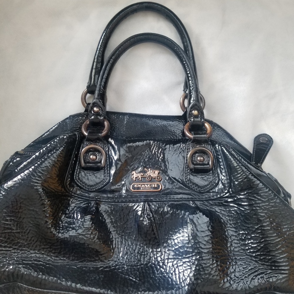 Coach Madison Hailey Shiny Black Leather Satchel